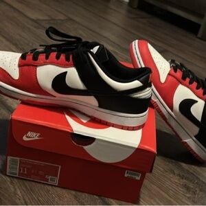 Black Red and White Nike Dunk Low Sz 11